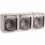 IEK  Гермес Plus  Дымчатый Розетка 3-местная с заземляющими контактами открытая установка IP54 РСб23-3-ГПБд ERMP32-K03-16-54-EC